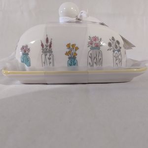 NEW Shabby Chic Rectangle Covered Dome Butter/ Cheese Dish, Spring Flora…